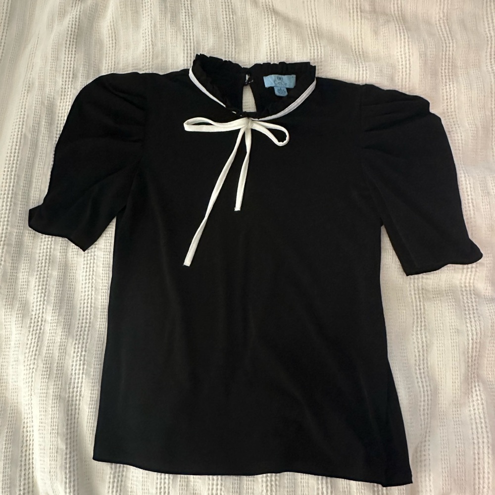Women’s Black Blouse with White Bow
